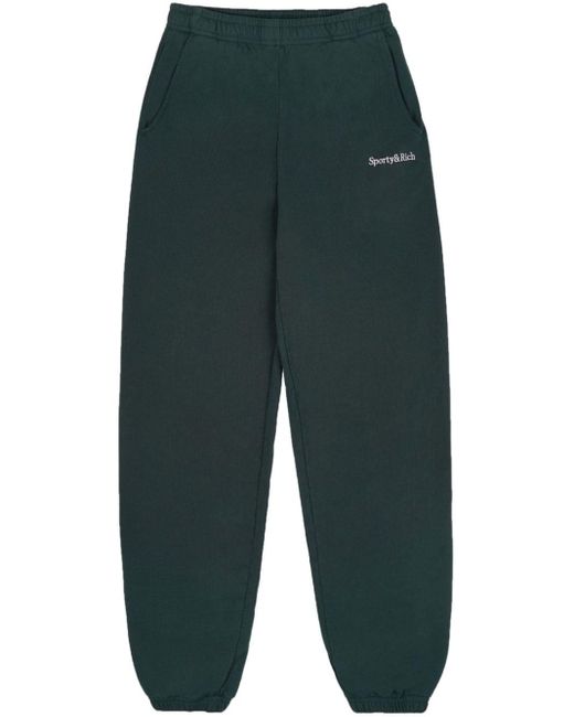 Sporty & Rich Green Serif Logo Cotton Track Pants