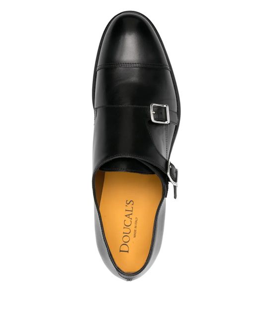 Doucal's Black Leather Monk Shoes for men