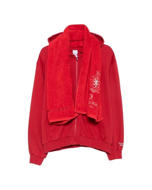 Protocol Index Red Terry Graphic-Print Zip-Up Sweatshirt