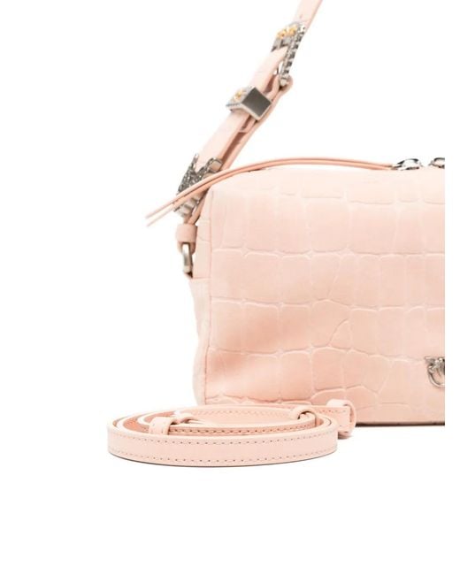 Pinko Pink Crocodile-Effect Leather Shoulder Bag