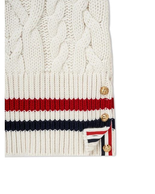 Thom Browne White Cable-Knit V-Neck Pullover