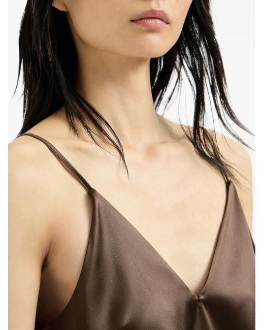 Brunello Cucinelli Brown Stretch Silk Satin Camisole