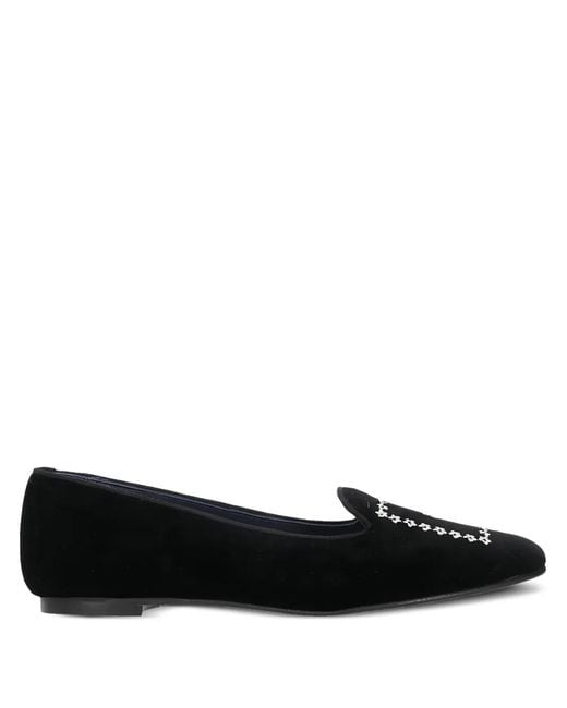 Castaner Black Floral-Embroidery Velvet Loafers