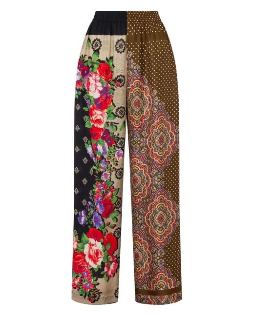 Moschino Red Wide-Leg Silk And Nylon Patchwork Trousers