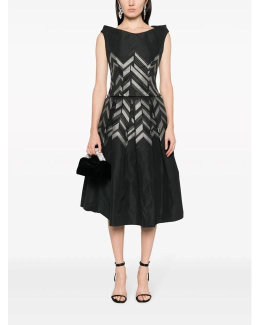 Gemy Maalouf Black V-Back Chevron-Pattern Top