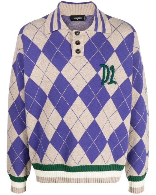 DSquared² Pullover Mit Argyle-Muster in Blue für Herren