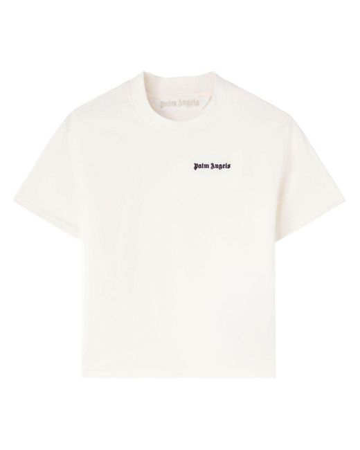 Palm Angels White T-Shirt mit Logo-Stickerei