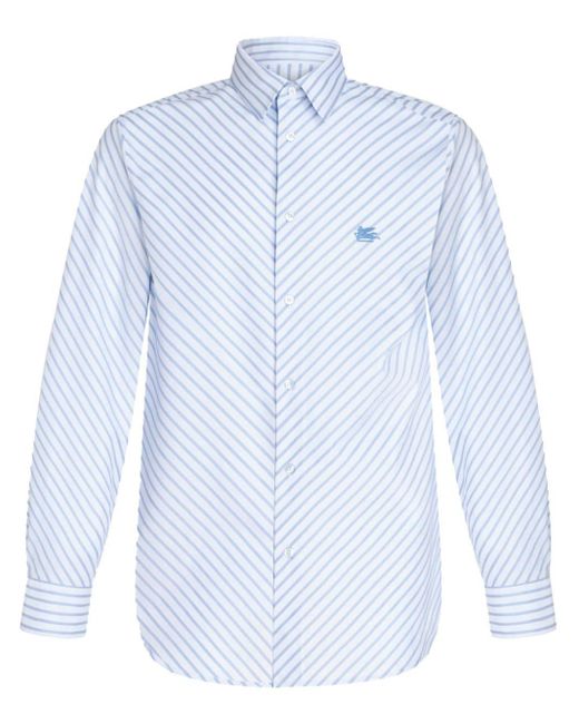 Etro Blue Pegaso-embroidered Striped Shirt for men