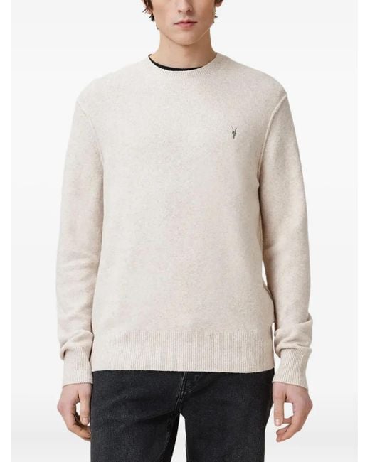 AllSaints White Logo-Embroidered Crew-Neck Jumper for men