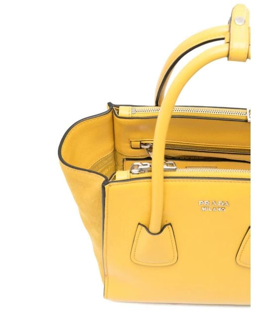 Prada Yellow Logo-Plaque Tote Bag