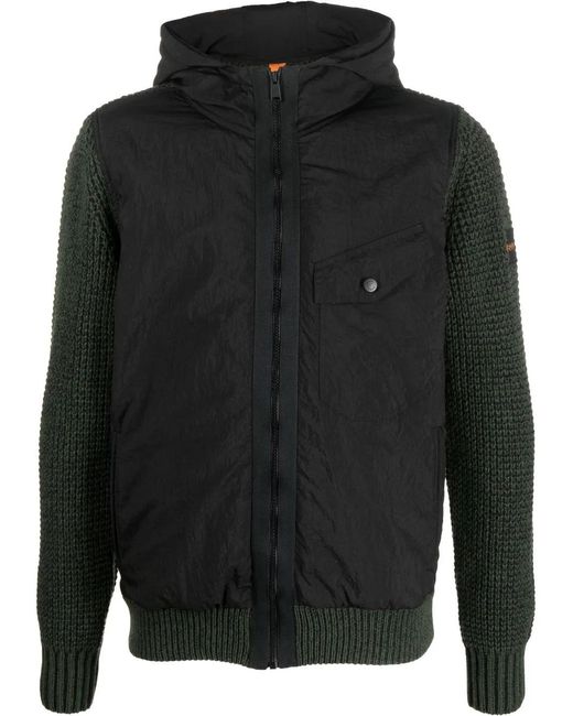 Boss Black Hooded Contrast-Panel Jacket for men