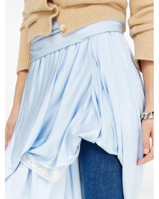DIESEL Blue Draped Satin Midi Skirt With Lace-Trim