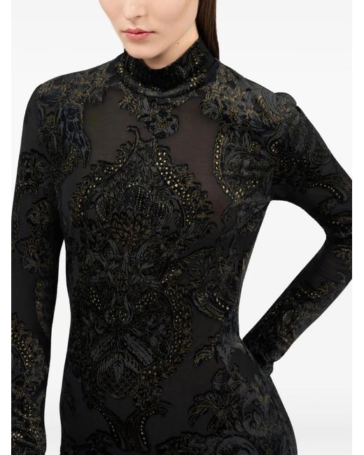 Roberto Cavalli Black Ornamental-Print Mock-Neck Dress