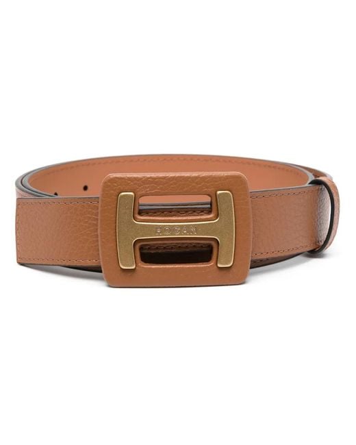 Hogan Brown Logo Leather Belt