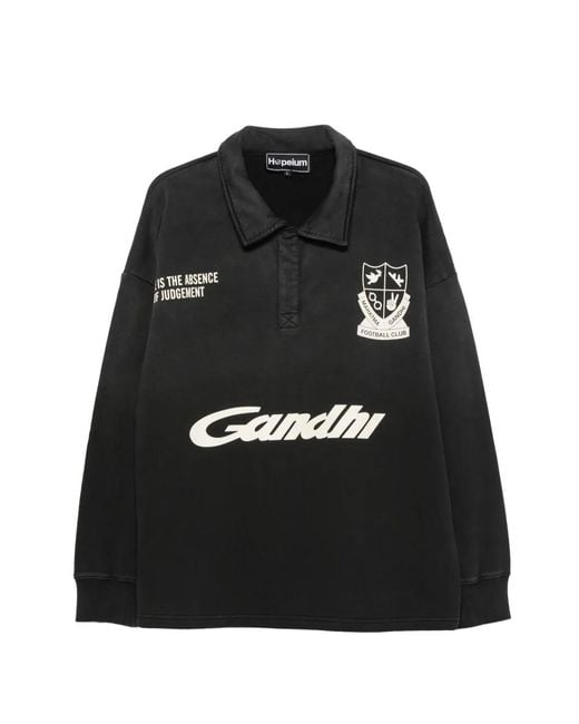 HOPEIUM Black Logo-Print Polo-Collar Sweater for men