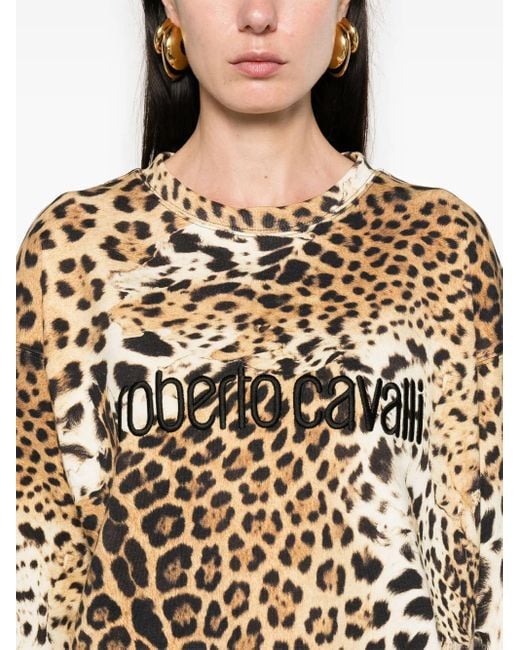 Roberto Cavalli Black Jaguar Skin-Print Cotton Sweatshirt