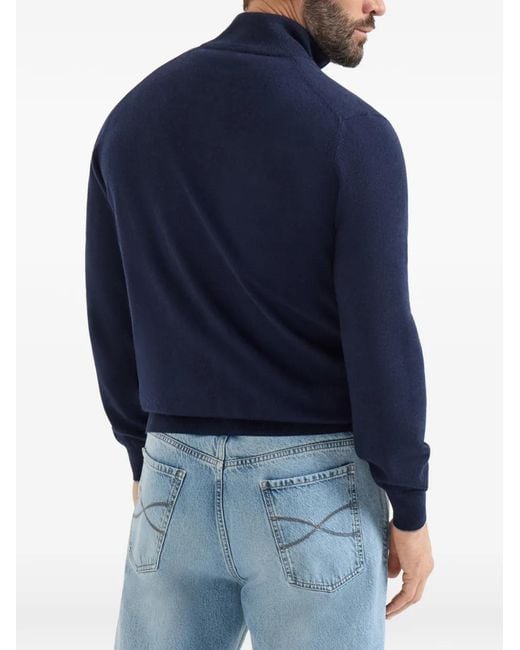 Brunello Cucinelli Blue Cardigan En Cachemire À Col Montant for men
