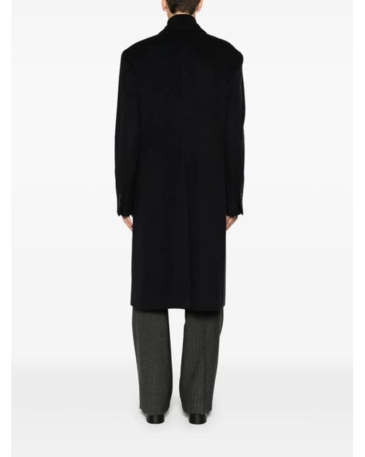 Lardini Black Double-Breasted Peak-Lapel Coat for men