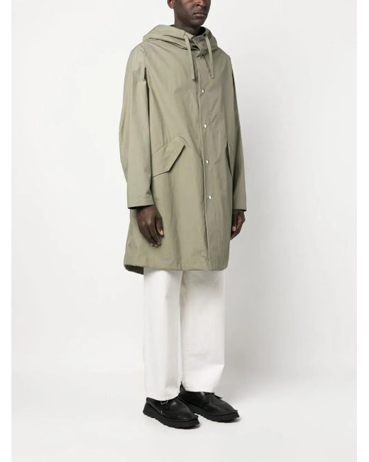 Jil Sander Green Rear Logo-Print Hooded Coat for men
