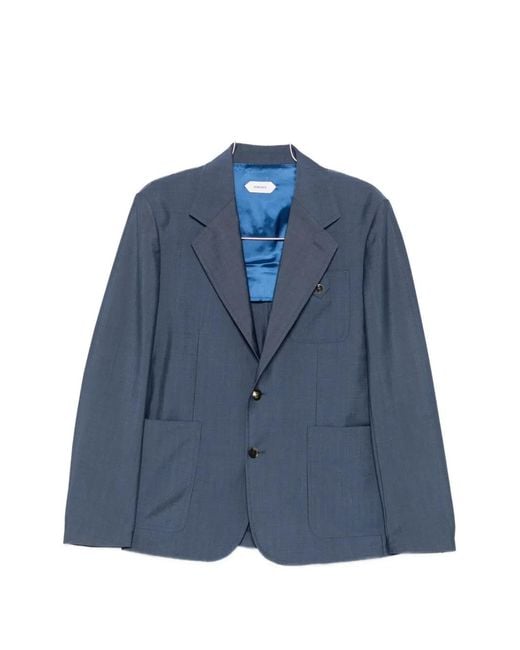 Versace Blue Notched-Lapel Single-Breasted Jacket for men