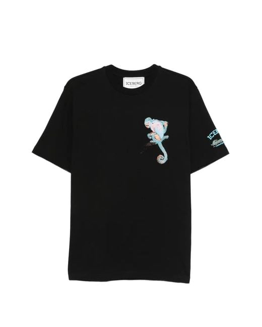 Iceberg Black Monkey-Embroidered T-Shirt for men