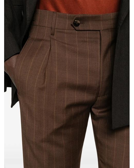 Berwich Brown Pinstripe Pleated Trousers for men