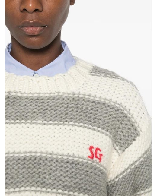 Stine Goya White Striped Chunky-Knit Sweater