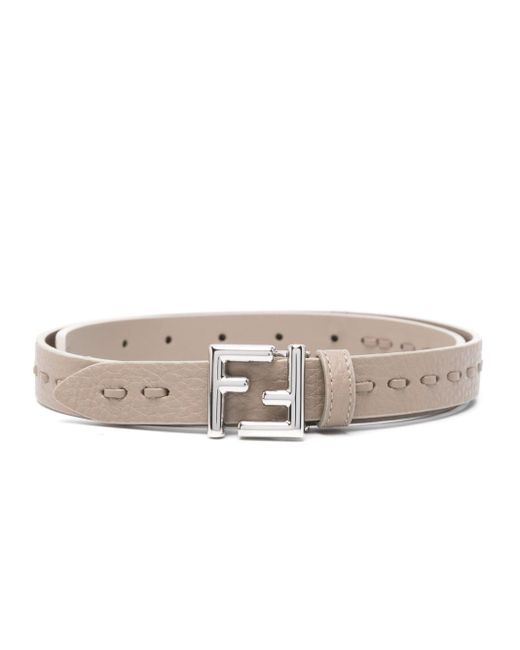 Fendi Gray Ff-buckle Leather Belt