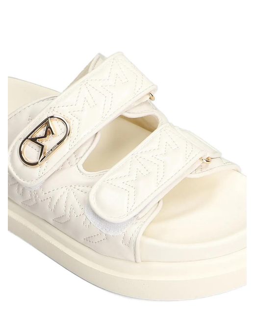Marc Ellis White Calipso 002 Logo-Plaque Quilted Sandals