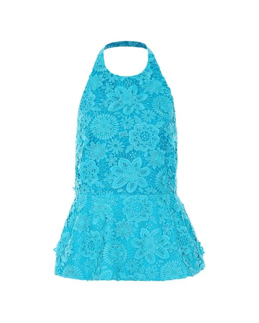 Essentiel Antwerp Blue Embroidered Halter Neck Top