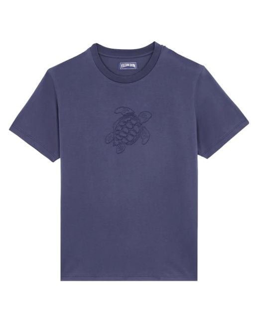 Vilebrequin Blue Turtle-Embroidered Cotton T-Shirt for men