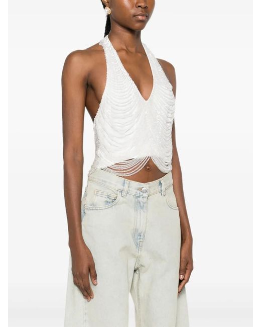 GIUSEPPE DI MORABITO White Halterneck Fringed Top