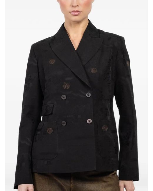 Ibrigu Black Double-Breasted Button Blazer