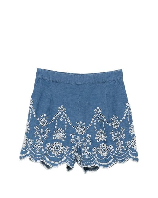 Mc2 Saint Barth Blue Embroidered Shorts