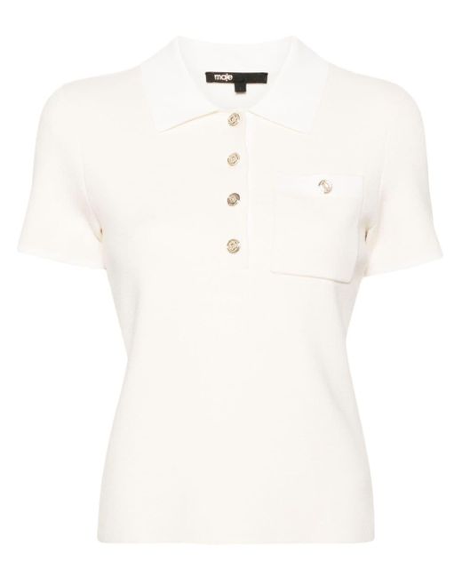 Maje White Short-sleeve Buttoned Polo Shirt