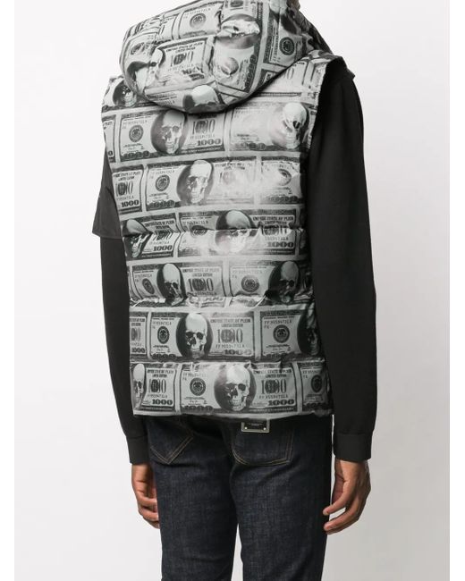 Philipp Plein Black Skull Dollar Feather Down Vest for men