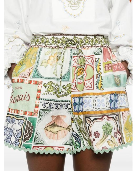 ALÉMAIS White Scalloped Printed Shorts
