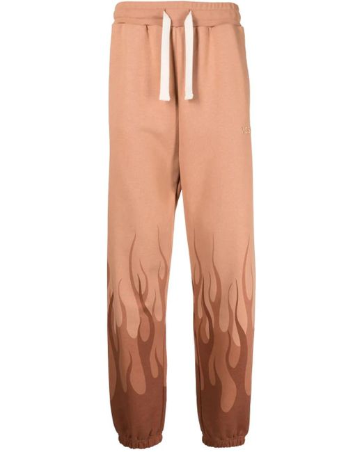 Vision Of Super Brown Flame-Print Cotton Track Pants for men