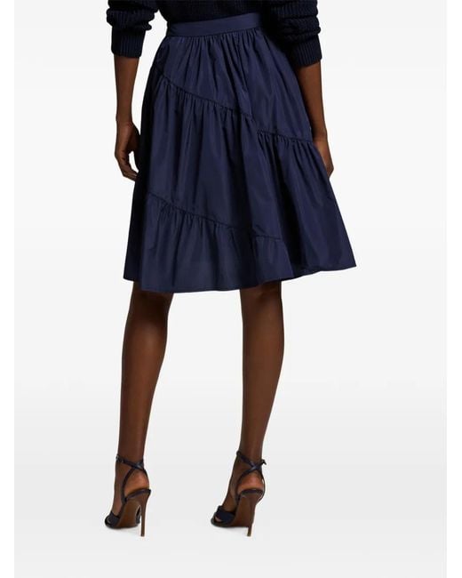 Ralph Lauren Blue Kyle Diagonal-Seam Shirred Midi Skirt