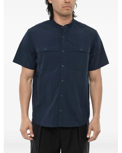 Woolrich Blue Chemise À Col Mao Et Manches Courtes for men