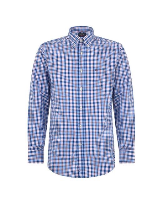 Paul & Shark Blue Check-Pattern Button-Down Shirt for men