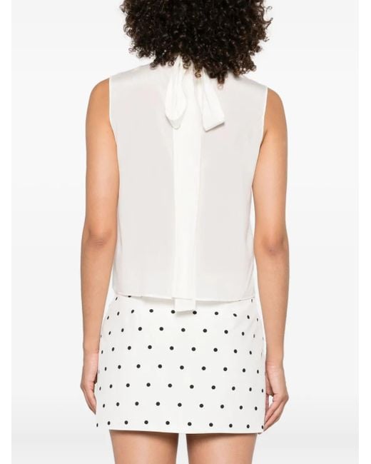Mazzarelli White Sleeveless Mock-Neck Top