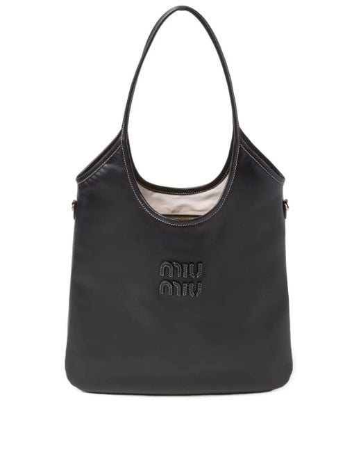 Miu Miu Black Ivy Logo-appliqué Tote Bag