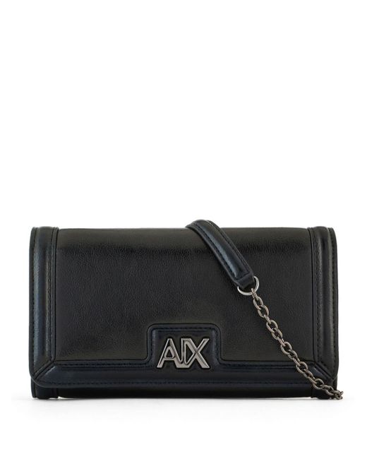 Armani Exchange Black Faux-Leder-Portemonnaie mit Kettenriemen