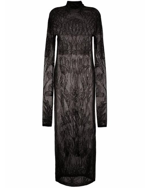 DSquared² Black Open-Knit Long-Sleeve Dress