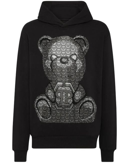 Philipp Plein Black Teddy Bear-Print Cotton Hoodie for men
