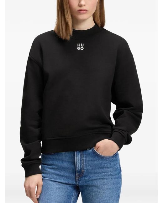 HUGO Black Logo-Embroidered Sweatshirt