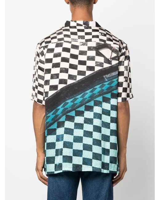 BLUE SKY INN Blue Embroidered-Logo Checked Shirt for men