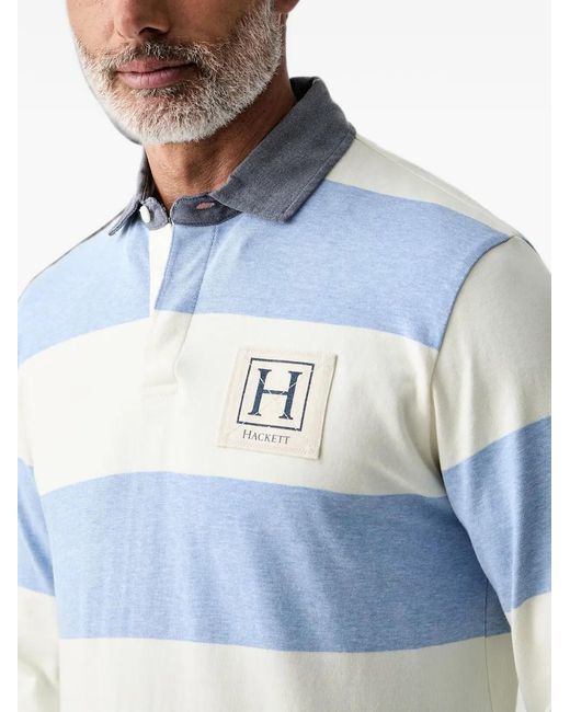Hackett Blue Striped Long-Sleeve Polo Shirt for men