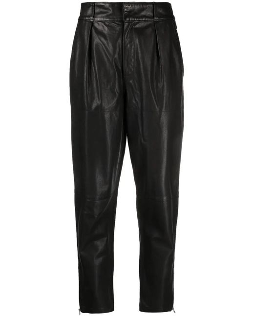 IRO Black Stara High-Waist Leather Tapered Trousers